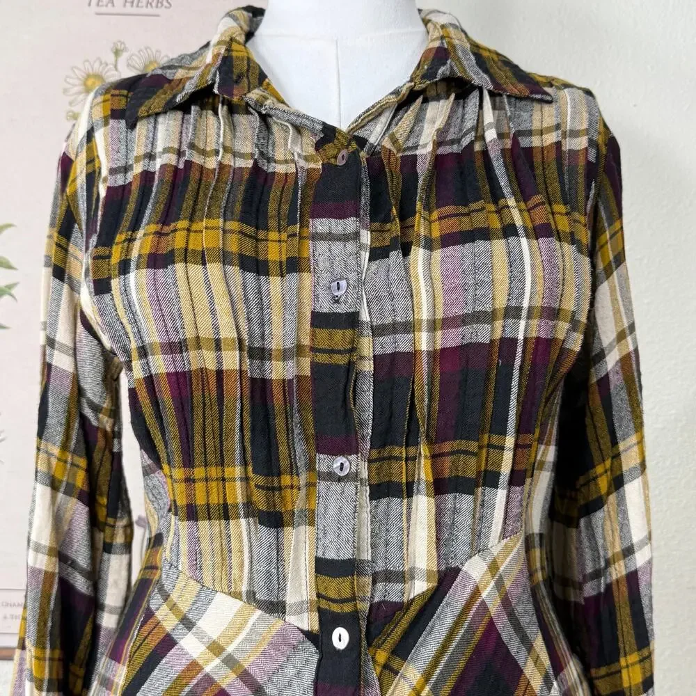 Natural Life Plaid Maxi Shirt Dress Fairy Grunge Whimsigoth Lagenlook Boho M - Picture 6 of 8